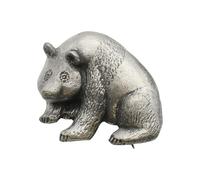 English Handmade Pewter Panda Brooch, Antiqued Silver Finish, Hand-Cast, 36 x 34mm, with Velvet Gift Pouch