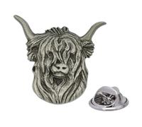English Handmade Pewter Scottish Highland Cattle Cow Head Lapel Pin Badge 30 x 30 mm