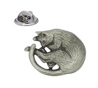 English Handmade Pewter Sleeping Cat Lapel Pin Badge 30 x 20 mm