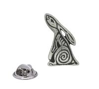 English Handmade Pewter Spiral Hare Lapel Pin Badge 15 x 25 mm, Presented in a Gift Box