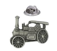 English Handmade Pewter Steam Traction Engine Lapel Pin Badge 30 x 32 mm, Presented in a Gift Box