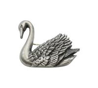 English Handmade Pewter Swan Bird Brooch, Silver Finish, Hand-Cast, 45 x 36mm, with Velvet Gift Pouch