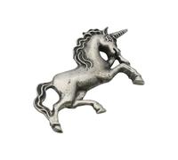 English Handmade Pewter Unicorn Folklore Brooch, Silver Finish, Hand-Cast, 40 x 52mm, with Velvet Gift Pouch