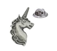English Handmade Pewter Unicorns Head Lapel Pin Badge 15 x 25 mm, Presented in a Gift Box