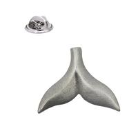 English Handmade Pewter Whale Tail Lapel Pin Badge 24 x 27 mm, Presented in a Gift Box