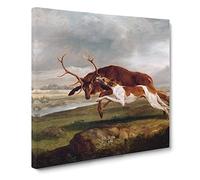 English Hound With A Stag by George Stubbs Canvas Print | Gallery Wrapped 30mm Frame Wall Art | 20x20 inches | Ready to Hang | Classic Animals Picture | Living Room Bedroom Lounge Office