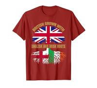 English Irish Heritage British Grown England Ireland Roots T-Shirt, Men, Cranberry Red, 3X-Large