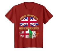 English Irish Heritage British Grown England Ireland Roots T-Shirt, Youth, Cranberry Red, Large