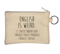 English is Weird Key Chain Coin Purse Beige