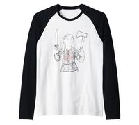 English Knife and Axe Girl Symbol Joan of Union Jack Raglan Baseball Tee
