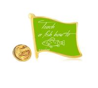 English Language Culture Common Sense Seafood Golden Metal Flag Lapel Pin Badge