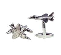 English Made F35 Fighter Jet Pewter Cufflinks in a Personalised Engraved Black Leatherette Cufflink Box