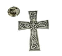 English Made Interlaced Celtic Cross Pewter Lapel Pin Badge. Single Unit. XWTP026