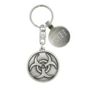 English Made Pewter Biohazard Symbol Design Keyring with Personalised Tag, 83 x 35mm, Gift Pouch Included