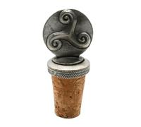 English Made Pewter Celtic Triskele Design Bottle Stopper, 70 x 30 mm, Cork Base with Velvet Pouch