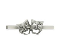 English Made Pewter Comedy & Tragedy Theatre Masks Tie Bar Slide with Gift Box, 50 x 17 mm