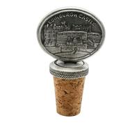 English Made Pewter Edinburgh Castle Scotland Design Bottle Stopper, 75 x 45 mm, Cork Base with Velvet Pouch