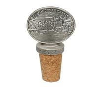 English Made Pewter Eilean Donan Castle Scotland Wine Bottle Stopper, 70 x 43 mm, Cork Base, with Velvet Pouch