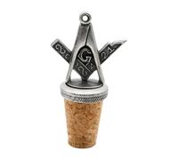 English Made Pewter Freemason Masonic Compass and Square with G Wine Bottle Stopper, 70 x 40 mm, Cork Base, Gift Boxed