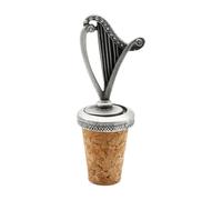 English Made Pewter Ireland Irish Harp Wine Bottle Stopper, 74 x 17 mm, Cork Base, Gift Boxed