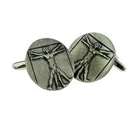 English Made Pewter Leonardo da Vinci Vitruvian Man Cufflinks Presented in a Box