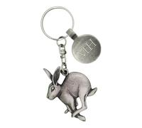 English Made Pewter Mad March Hare Design Keyring with Personalised Tag, 85 x 37 mm, Gift Pouch Included