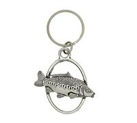 English Made Pewter Mirror Carp Fish Design Keyring, in a Gift Box