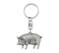 English Made Pewter Pig Farm Farming Design Keyring, 72 x 43 mm, Gift Pouch Included