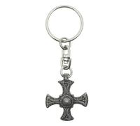 English Made Pewter St Cuthbert's Cross Design Keyring, 75 x 27 mm, Gift Pouch Included