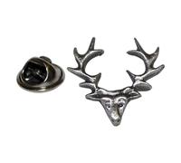English Made Pewter Stag Head Lapel Pin Badge. Single Unit. XDHLP1077