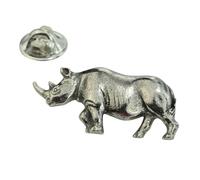 English Made Pewter Standing Rhino Design Lapel Pin Badge. Single Unit. XWTP070