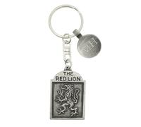 English Made Pewter The Red Lion Pub Sign Design Keyring with Personalised Tag, 85 x 24 mm, Gift Pouch Included