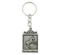 English Made Pewter The White Horse Pub Sign Design Keyring, 85 x 24 mm, Gift Pouch Included