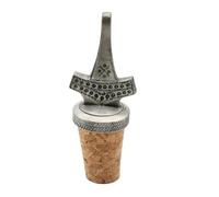 English Made Pewter Viking Mjölnir Thor's Hammer Wine Bottle Stopper, 82 x 30 mm, Cork Base, in a Velvet Pouch
