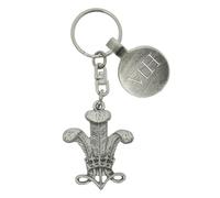 English Made Pewter Weslh Three Feathers and Crown Design Keyring with Personalised Tag, 98 x 34mm, Gift Pouch Included