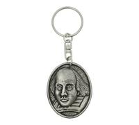 English Made Pewter William Shakespeare Design Keyring, 87 x 33mm, Gift Pouch Included