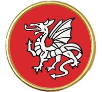 English Pendragon Anglo Saxon England Round Gold Colour Badge And Velveteen Bag