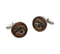 English Pewter Capricorn Star Sign Cufflinks, Round Enamel Design, Antique Silver Finish, in a Gift Box