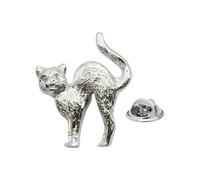 English Pewter Cat Lapel Pin Badge, Shiny Finish, Butterfly Clutch, 25 x 34mm, in a Gift Box