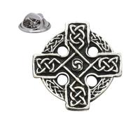 English Pewter Celtic Cross Lapel Pin Badge, Butterfly Clutch, 27 x 27mm, in a Gift Box