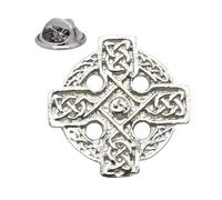 English Pewter Celtic Cross Lapel Pin Badge, Shiny Finish, Butterfly Clutch, 27 x 27mm, in a Gift Box