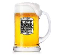 English Pewter Company 1 Pint Vintage Years 2015 10th Anniversary Beer Mug Glass Tankard Gift - Unique Gift Idea for Men [VIN035]