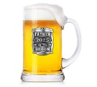 English Pewter Company 1pt Father of The Groom Glass Tankard Beer Mug Personalised with Your Year - Perfect Wedding Party Gifts for Your Groomsmen - Gift Box [WD036]
