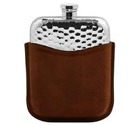 English Pewter Company 6oz Hammered Effect Hip Flask with Brown Leather Pouch [PLF03]