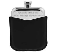 English Pewter Company 6oz Hip Flask with Black Leather Pouch Personalised with Free Engraving [PLF05]