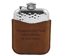 English Pewter Company 6oz Pewter Hammered Hip Flask with Captive Top in Brown Leather Pouch Personalised with Free Engraving[PLF04]…
