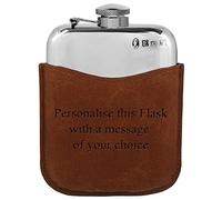 English Pewter Company 6oz Pewter Hip Flask with Luxury Brown Leather Pouch. Personalised with Free Engraving [PLF02]