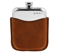 English Pewter Company 6oz Pewter Hip Flask with Luxury Brown Leather Pouch [PLF01]