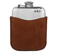 English Pewter Company 6oz Pewter Hip Flask with Luxury Brown Leather Pouch [PLF02]