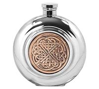 English Pewter Company 6oz Round Hip Flask with Rose Celtic Design. Personalised with Free Engraving [CEL974]